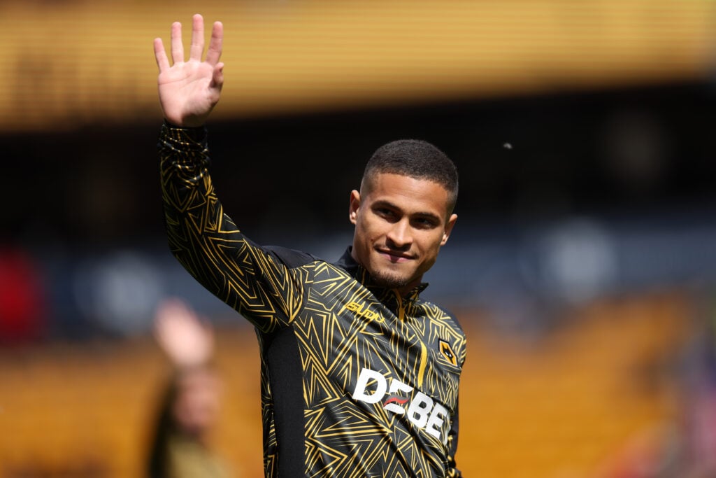 Joao Gomes waving at Wolves fans