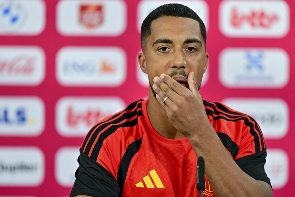 Belgium's Youri Tielemans pictured during a press conference of Belgian national soccer team Red Devils in their base camp, home of the Seattle Sounders, Renton, Seattle, USA, on Monday 22 June 2026. Yesterday the Devils played their second game in the group stage of the 2026 FIFA World Cup, a 0-0 draw against Iran.
