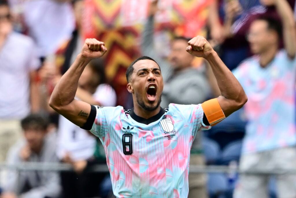 Youri Tielemans celebrates against Senegal