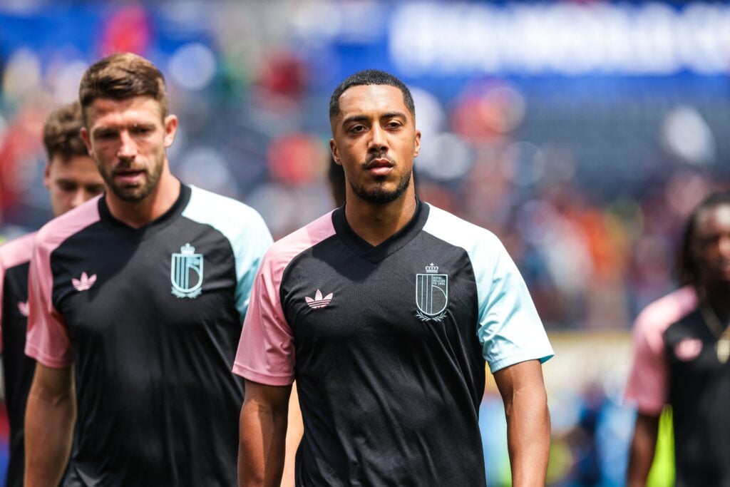 Belgium's Youri Tielemans pictured at the warm up on the field ahead of a soccer game between Spain and Belgian national team Red Devils, on Friday 10 July 2026 in Los Angeles, USA, in the 1/4 finals of the FIFA World Cup 2026.
