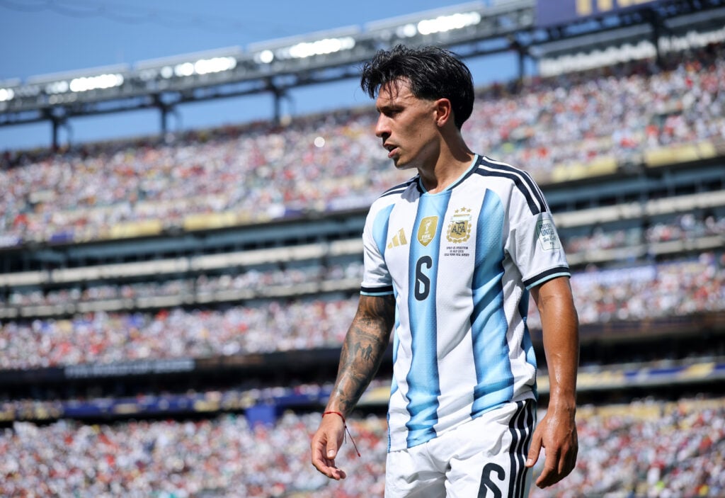 Lisandro Martinez #6 of Argentina looks on during the FIFA World Cup 2026 Final match between Spain and Argentina at New York New Jersey Stadium on July 19, 2026 in East Rutherford, New Jersey.